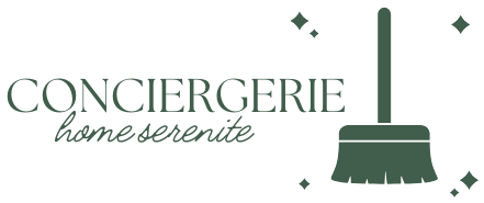 Conciergerie Home Sérénité, logo au balai et aux étincelles